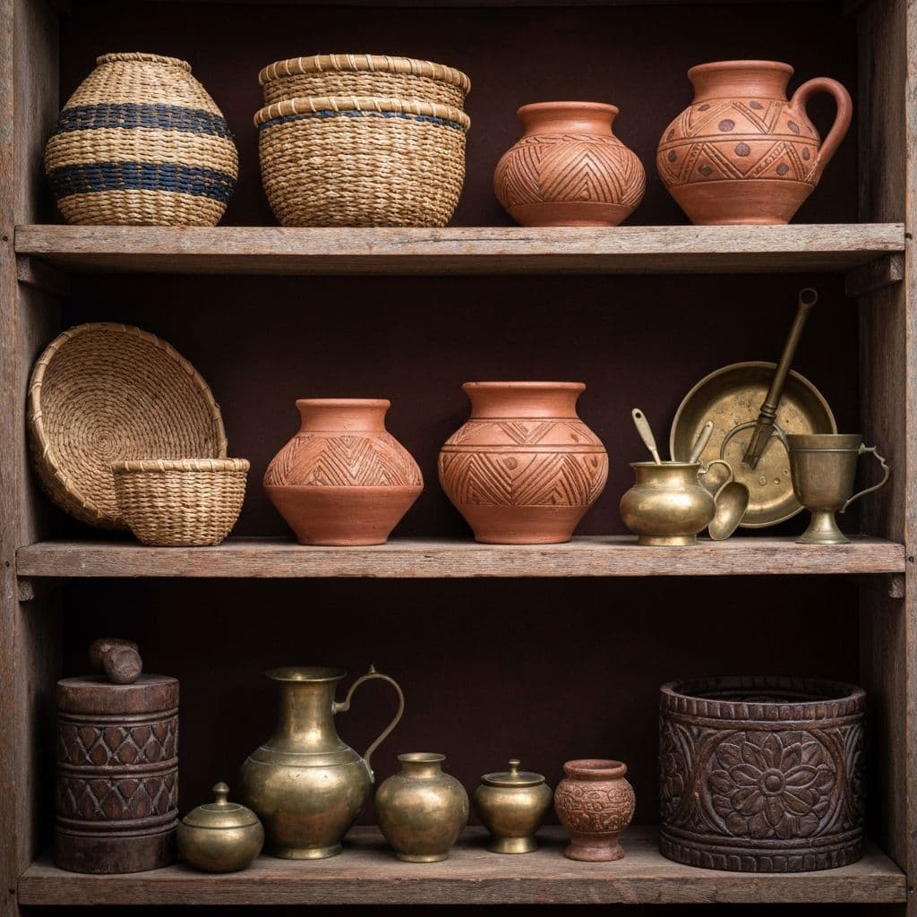 Traditional Rohingya handcrafted pottery and basketwork