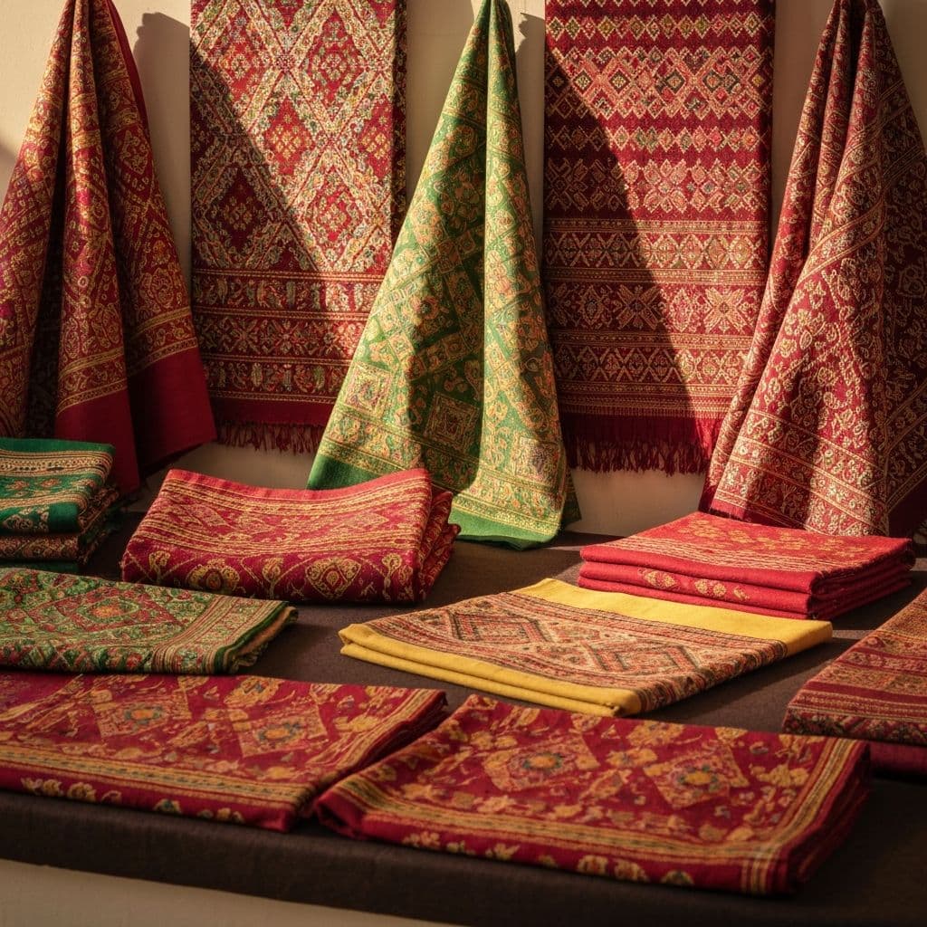 Handwoven Rohingya textiles with intricate patterns