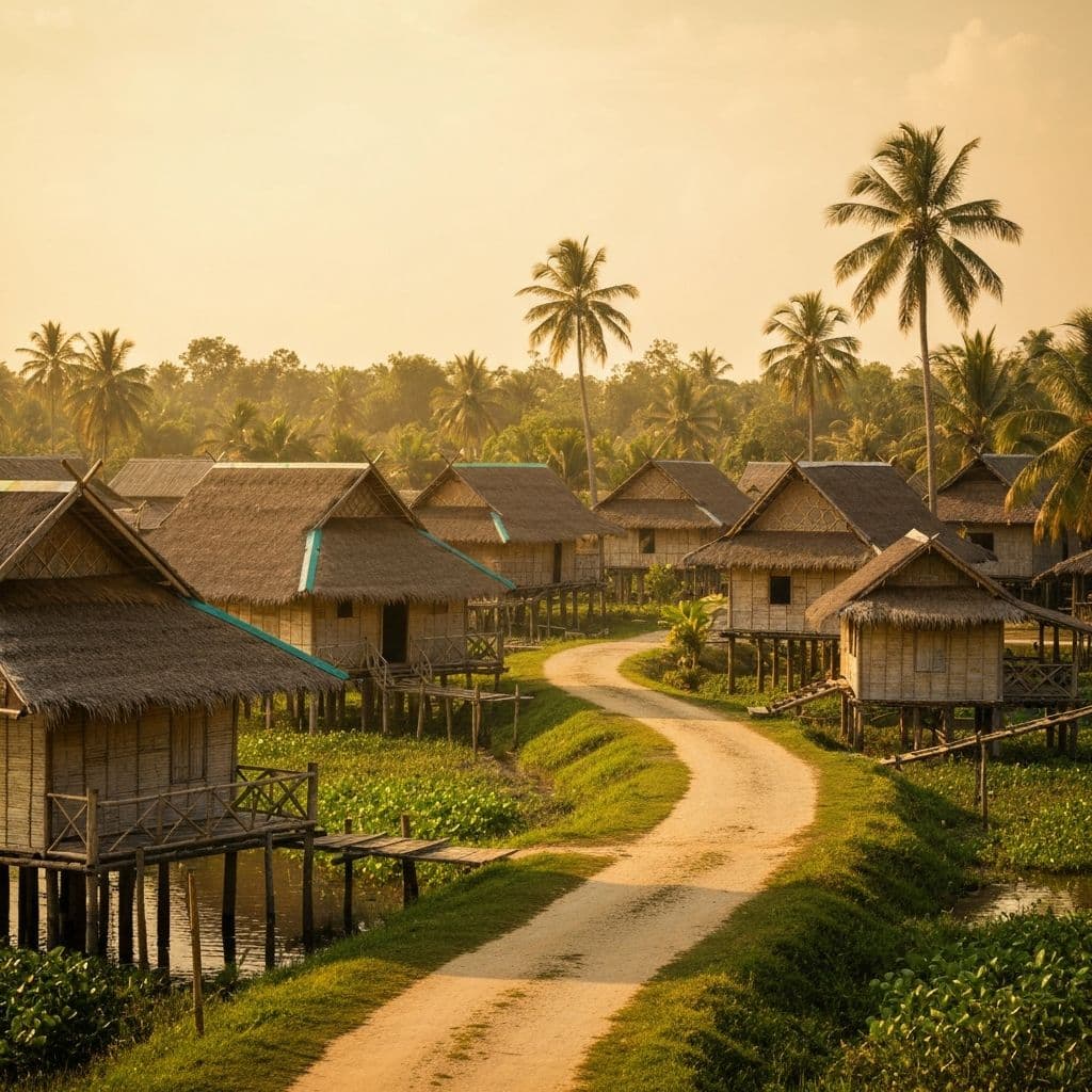 Traditional Rohingya village with bamboo houses